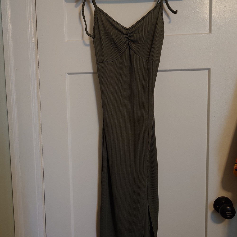 PrettyLittleThing Khaki Strapless Dress